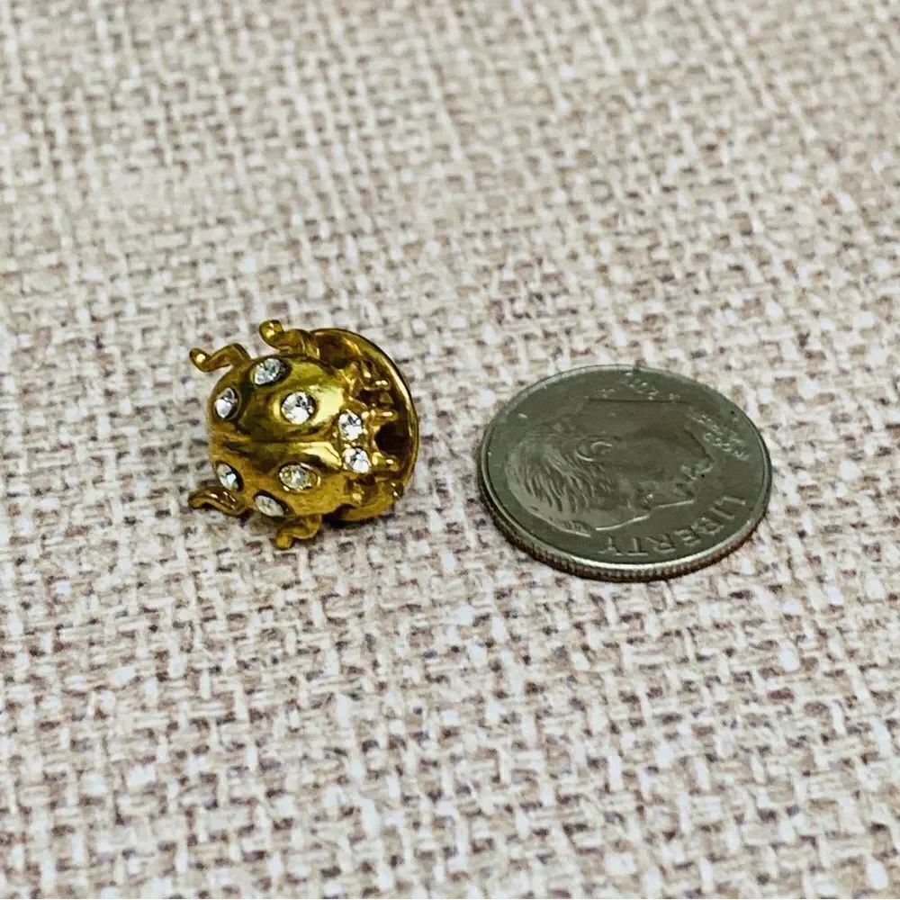 Gold Ladybug With Crystals Straight Back Pin